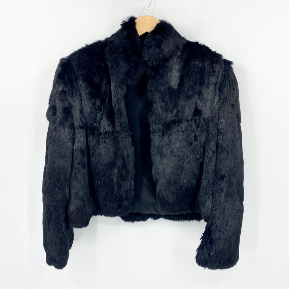 Vintage Cropped Black Rabbit Fur Coat Jacket M/L - Picture 15 of 16